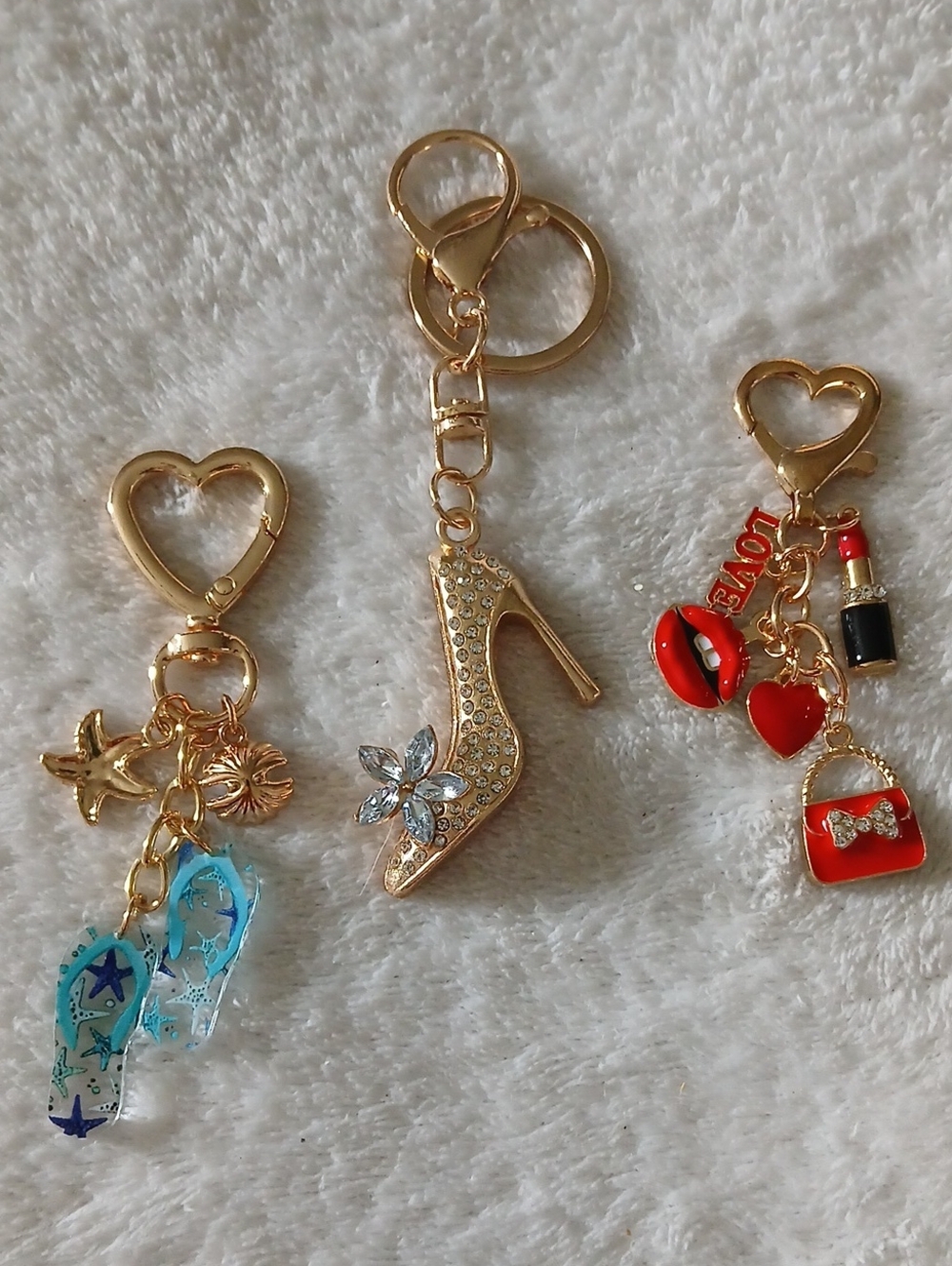 Your Choice Gold Bag Charms - NEW - Flip Flops, High Heel, & Makeup with Purse